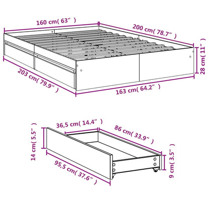 Bettgestell mit Schubladen Schwarz 160x200 cm Holzwerkstoff