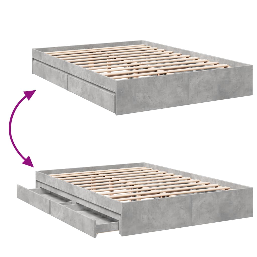 Bettgestell mit Schubladen Betongrau 160x200 cm Holzwerkstoff