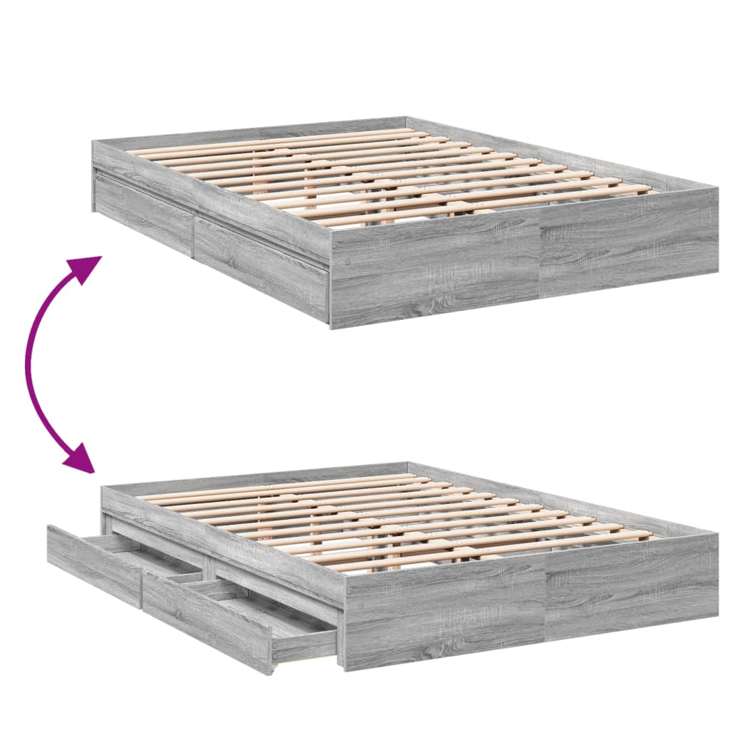 Bettgestell mit Schubladen Grau Sonoma 160x200 cm Holzwerkstoff