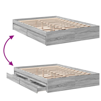 Bettgestell mit Schubladen Grau Sonoma 140x200 cm Holzwerkstoff