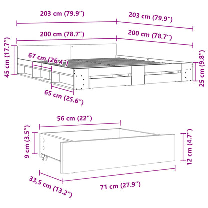 Bettgestell mit Schubladen Sonoma-Eiche 200x200cm Holzwerkstoff