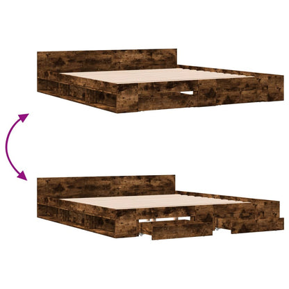 Bettgestell mit Schubladen Räuchereiche 200x200cm Holzwerkstoff