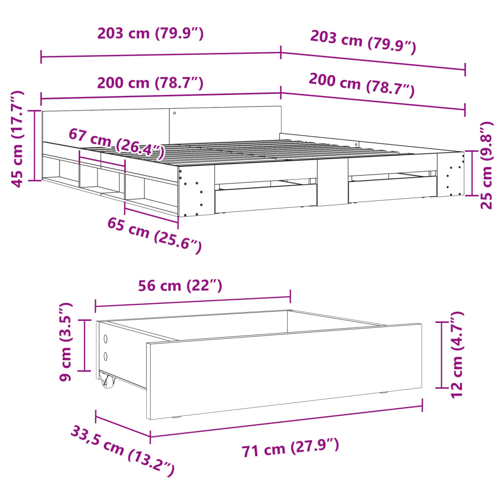 Bettgestell mit Schubladen Braun Eichen-Optik 200x200 cm