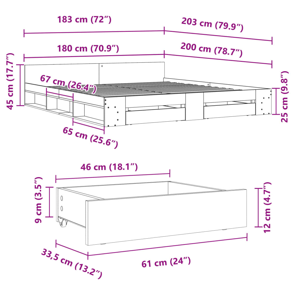 Bettgestell mit Schubladen Weiß 180x200 cm Holzwerkstoff