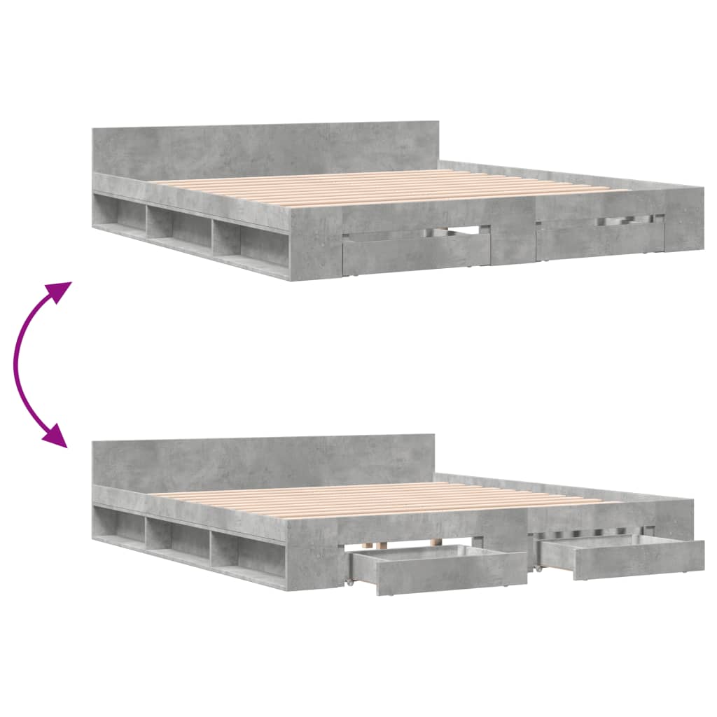 Bettgestell mit Schubladen Betongrau 180x200 cm Holzwerkstoff