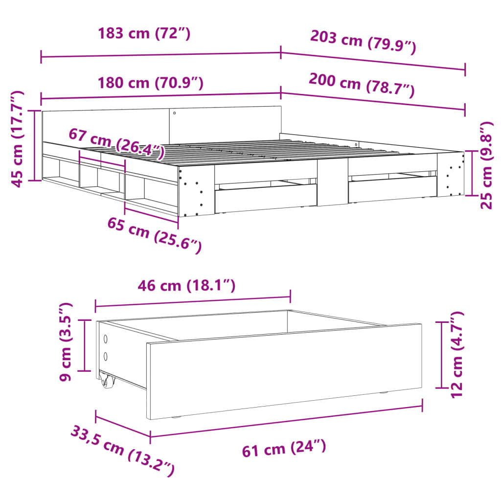 Bettgestell mit Schubladen Betongrau 180x200 cm Holzwerkstoff