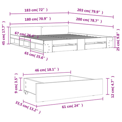 Bettgestell mit Schubladen Braun Eichen-Optik 180x200 cm