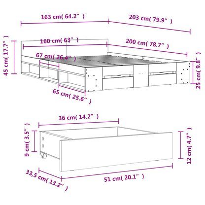 Bettgestell mit Schubladen Betongrau 160x200 cm Holzwerkstoff