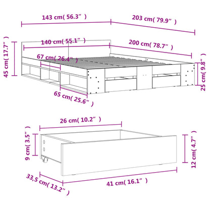 Bettgestell mit Schubladen Weiß 140x200 cm Holzwerkstoff