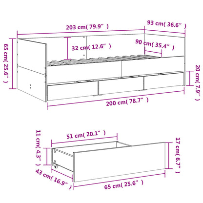 Tagesbett mit Schubladen ohne Matratze Schwarz 90x200 cm