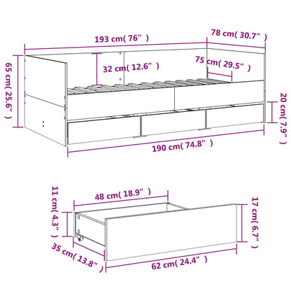 Tagesbett mit Schubladen ohne Matratze Schwarz 75x190 cm