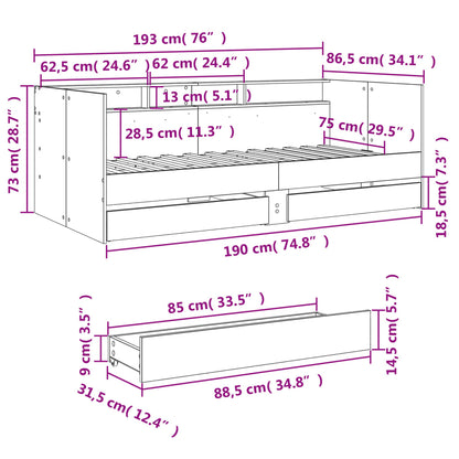 Tagesbett mit Schubladen ohne Matratze Sonoma-Eiche 75x190 cm