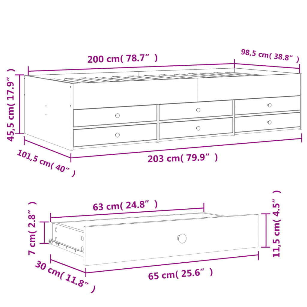 Tagesbett mit Schubladen ohne Matratze Weiß 100x200 cm