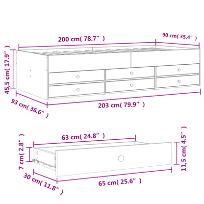 Tagesbett mit Schubladen ohne Matratze Schwarz 90x200 cm