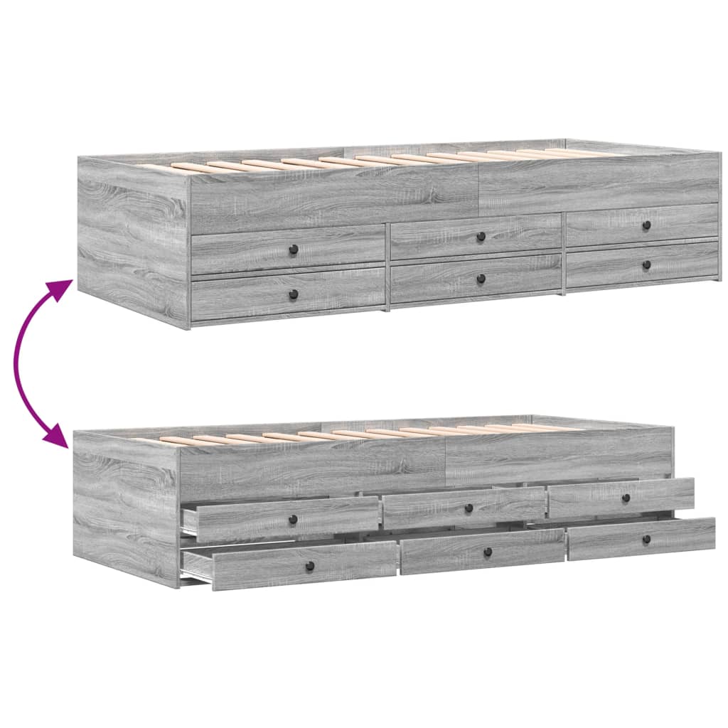 Tagesbett mit Schubladen ohne Matratze Grau Sonoma 90x200 cm
