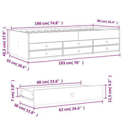 Tagesbett mit Schubladen ohne Matratze Schwarz 90x190 cm