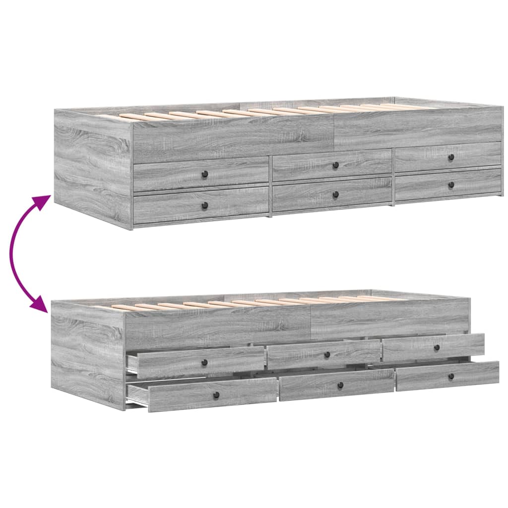 Tagesbett mit Schubladen ohne Matratze Grau Sonoma 90x190 cm