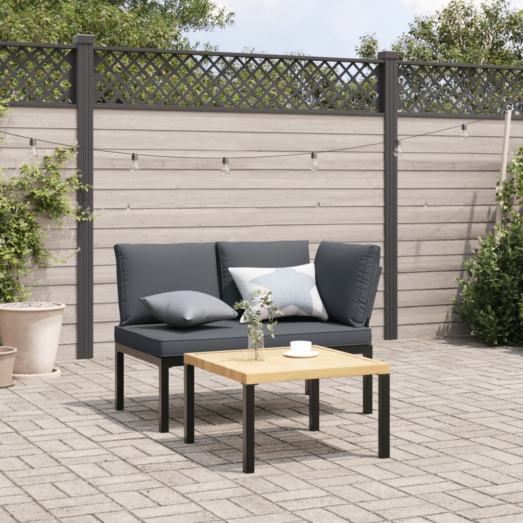 Gartenbank mit Kissen Schwarz Aluminium