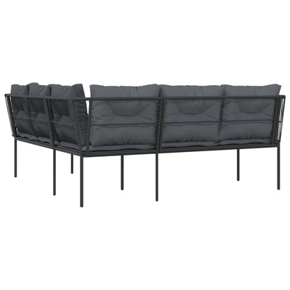 Gartensofa in L-Form mit Kissen Schwarz Stahl und Textilene