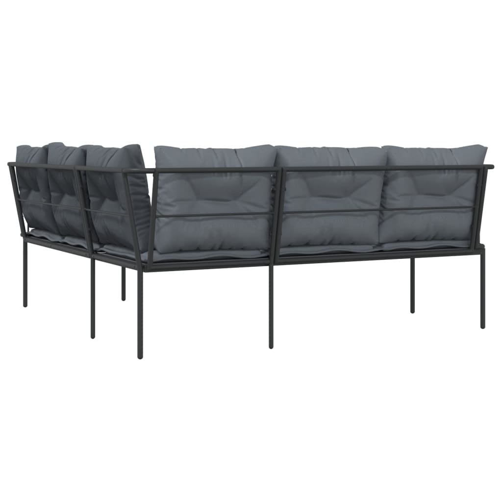 Gartensofa in L-Form mit Kissen Schwarz Stahl und Textilene