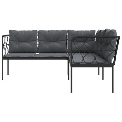 Gartensofa in L-Form mit Kissen Schwarz Stahl und Textilene