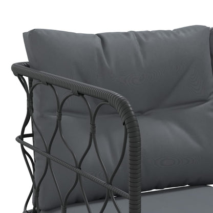 Gartensofa in L-Form mit Kissen Schwarz Stahl und Textilene