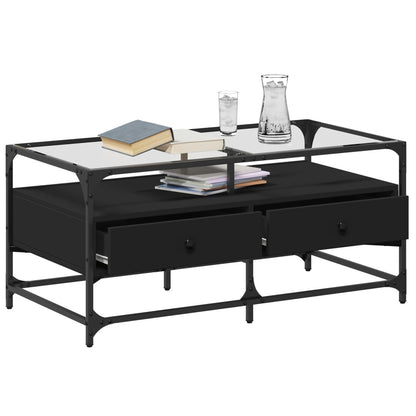 Couchtisch mit Glasplatte Schwarz 98,5x50x45 cm Stahl