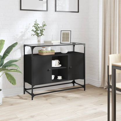 Sideboard mit Glasplatte Schwarz 98x35x81 cm Holzwerkstoff