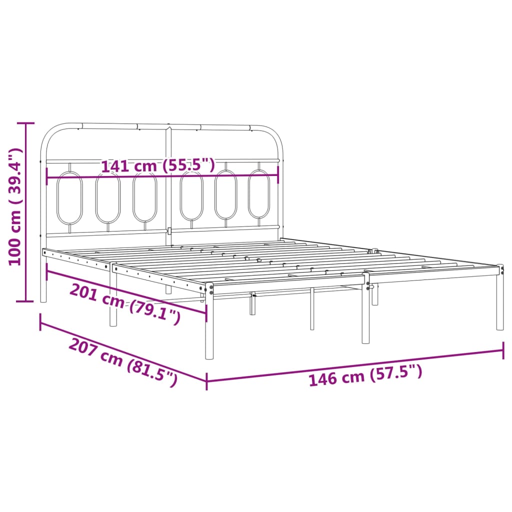 Bettgestell mit Kopfteil Metall Schwarz 140x200 cm