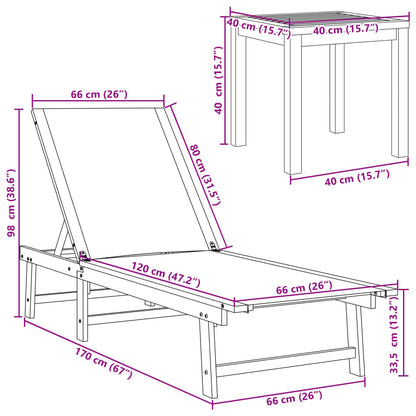 Sonnenliege mit Tisch Creme Massivholz Akazie und Textilene