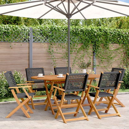 7-tlg. Garten-Essgruppe Poly Rattan und Massivholz Schwarz