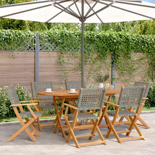 7-tlg. Garten-Essgruppe Poly Rattan und Massivholz Grau