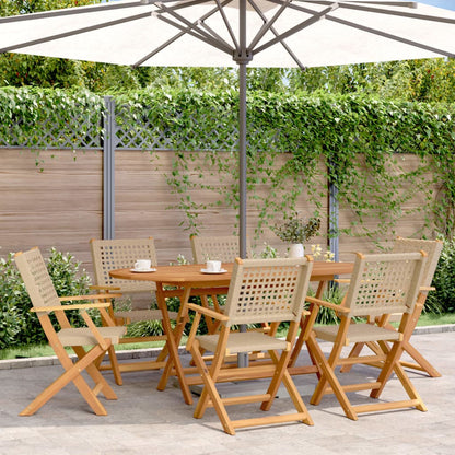 7-tlg. Garten-Essgruppe Poly Rattan und Massivholz Beige