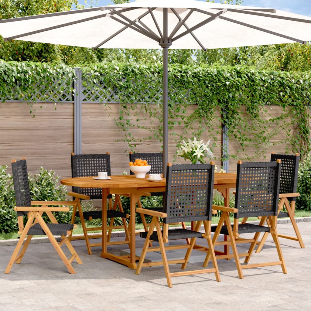 7-tlg. Garten-Essgruppe Poly Rattan und Massivholz Schwarz