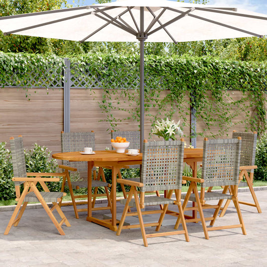 7-tlg. Garten-Essgruppe Poly Rattan und Massivholz Grau