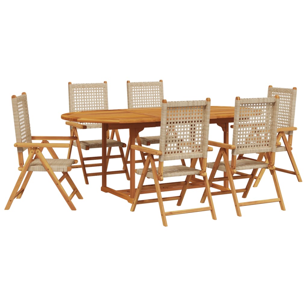 7-tlg. Garten-Essgruppe Poly Rattan und Massivholz Beige