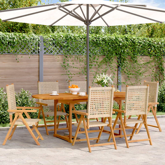 7-tlg. Garten-Essgruppe Poly Rattan und Massivholz Beige