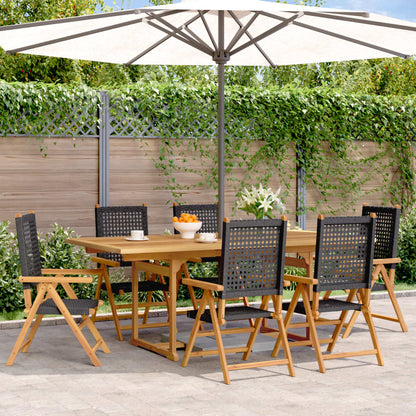 7-tlg. Garten-Essgruppe Poly Rattan und Massivholz Schwarz