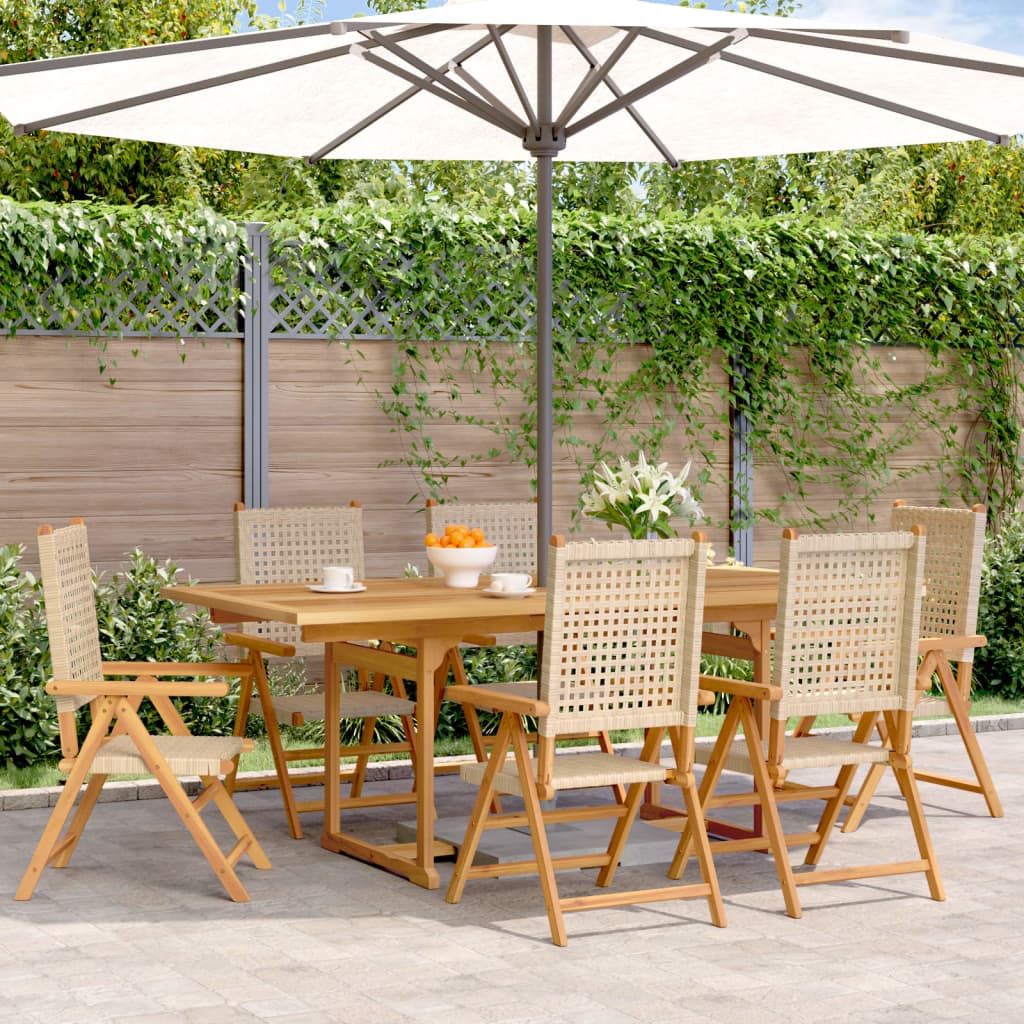 7-tlg. Garten-Essgruppe Poly Rattan und Massivholz Beige