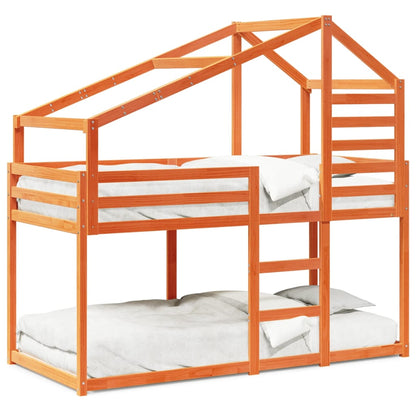 Etagenbett mit Dach Wachsbraun 75x190 cm Massivholz Kiefer