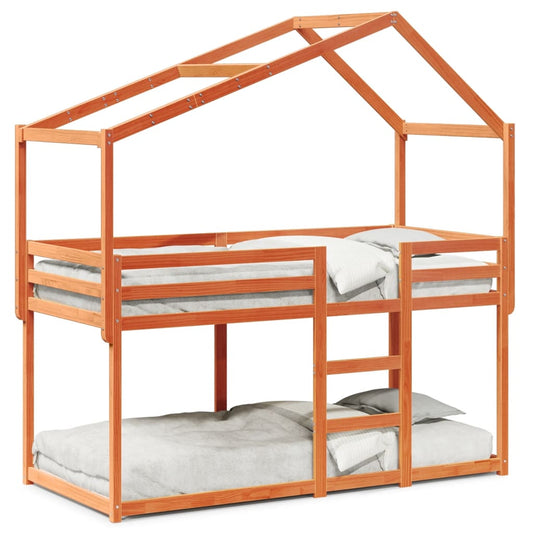 Etagenbett mit Dach Wachsbraun 90x190 cm Massivholz Kiefer