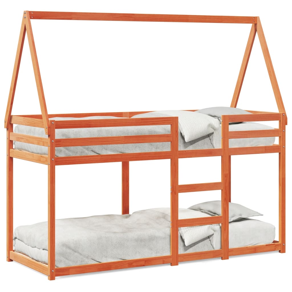 Etagenbett mit Dach Wachsbraun 75x190 cm Massivholz Kiefer