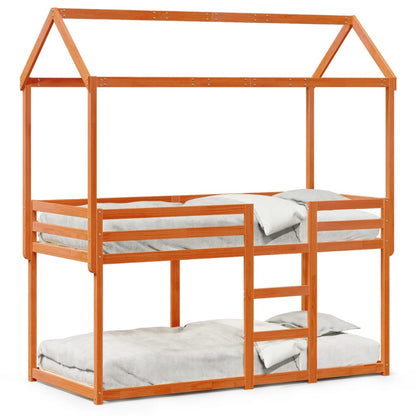 Etagenbett mit Dach Wachsbraun 75x190 cm Massivholz Kiefer