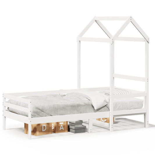Tagesbett mit Dach Weiß 90x200 cm Massivholz Kiefer