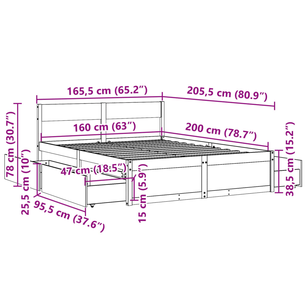 Massivholzbett ohne Matratze Weiß 160x200 Kiefernholz