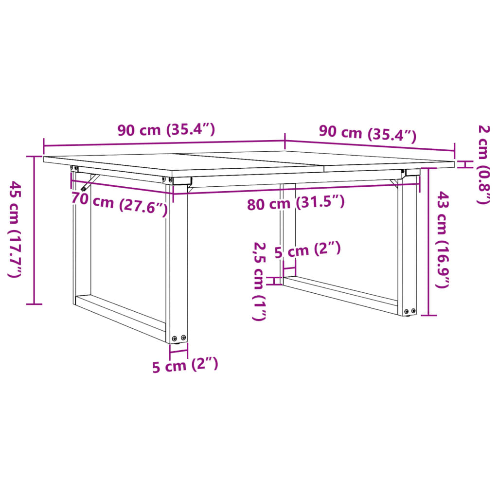 Couchtisch O-Gestell 90x90x45cm Massivholz Kiefer und Gusseisen