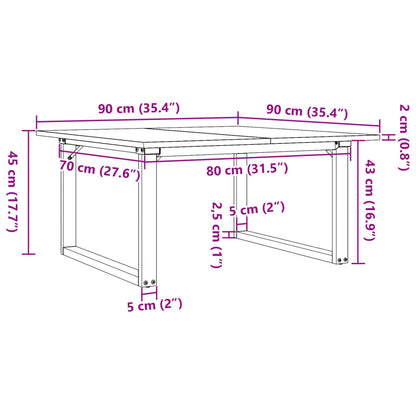 Couchtisch O-Gestell 90x90x45cm Massivholz Kiefer und Gusseisen