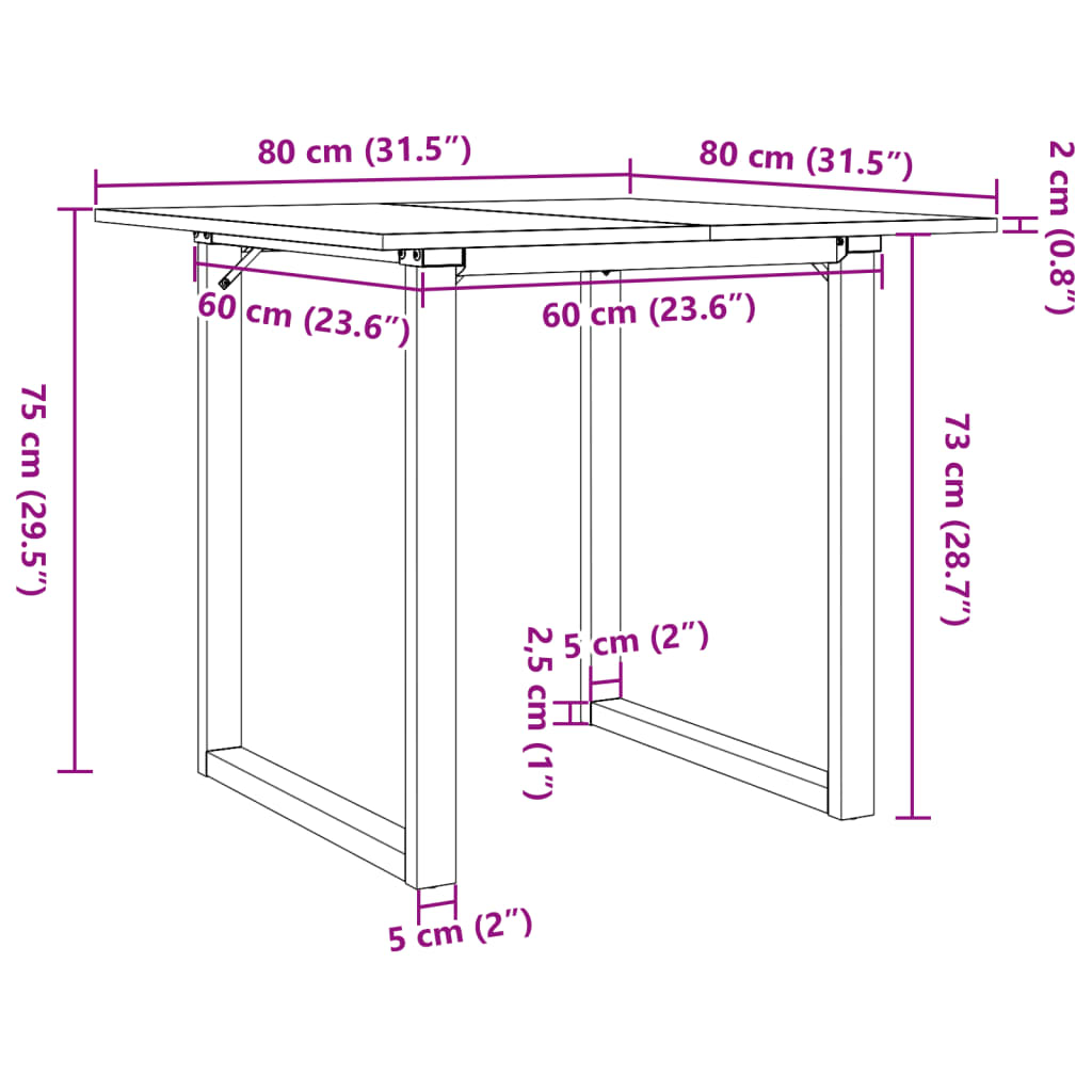 Esstisch O-Gestell 80x80x75 cm Massivholz Kiefer und Gusseisen