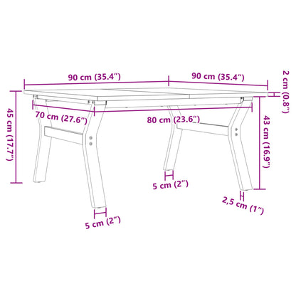 Couchtisch Y-Gestell 90x90x45cm Massivholz Kiefer und Gusseisen