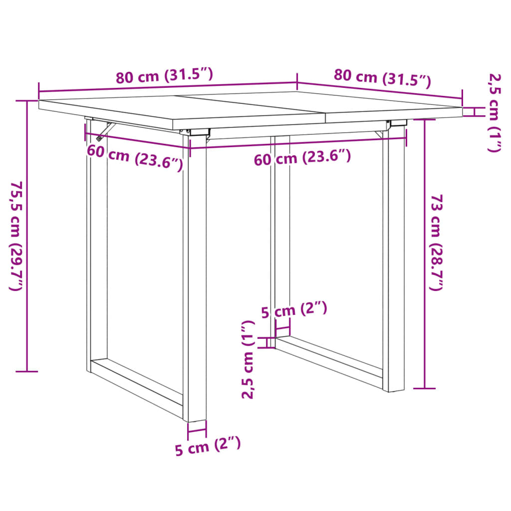 Esstisch O-Gestell 80x80x75,5 cm Massivholz Kiefer & Gusseisen